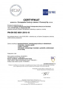 Muzeum Dominiak Certyfikat ISO 9001 PN-EN ISO 90012015-10 ISO 9001 2020 -1