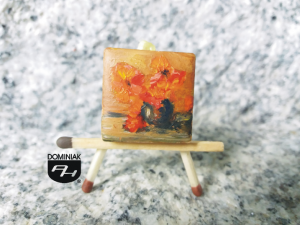Gerbery obraz olejny na płytce ceramicznej 2,31 cm x 2,31 cm tytan Paweł Brodzisz 2017