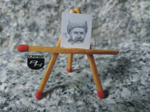 RYS61 KOZAK portret mężczyzny z wąsami w czapce na głowie Kozak rysunek ołówkiem 1,25 cm x 1,51 cm autor Volodymyr Goncharenko 2014