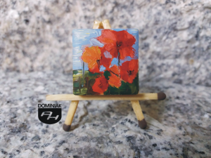 Maki w wazonie obraz olejny na płytce ceramicznej 2,31 cm x 2,31 cm wielki talent Paweł Brodzisz 2017