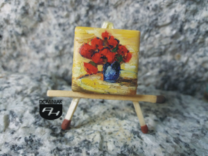 Pąsowe róże obraz olejny na płytce ceramicznej 2,31 cm x 2,31 cm plastyk Paweł Brodzisz 2017