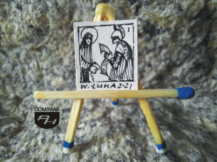 Droga krzyżowa I STACJA Pana Jezusa na śmierć skazują rysunek tuszem autor Wojtek Łuka 2021